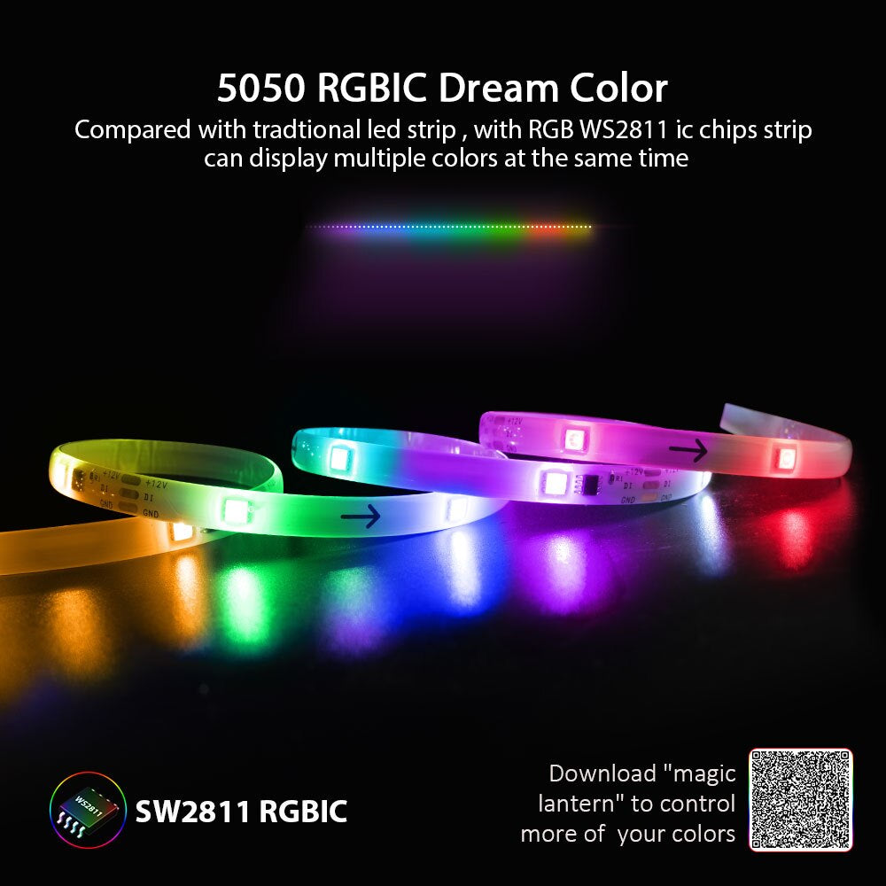 Suntech WS2811 LED Strip Lights, Dreamcolor LED Lights with App Control,Rainbow Effect Light Strip for Bedroom, Kitchen, Party